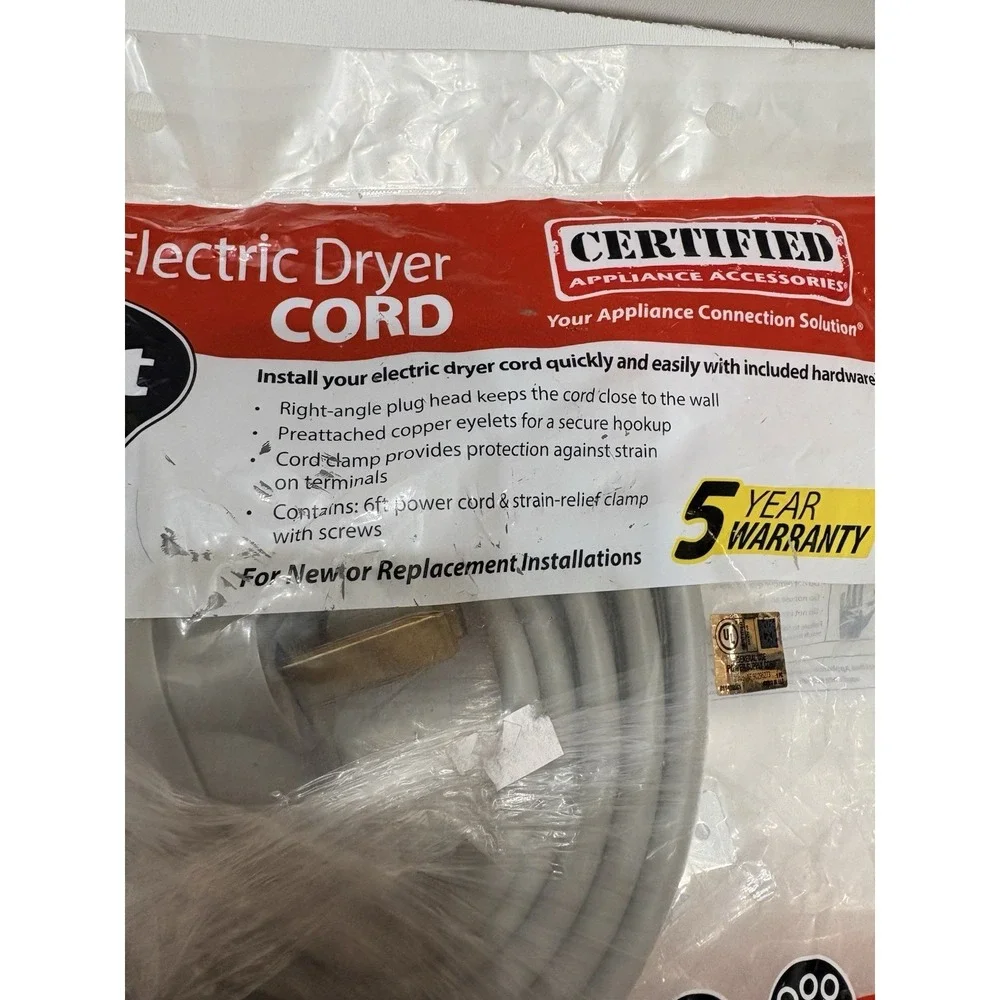 Certified Appliance Accessories Electric Dryer Cord 4 ft 3 Wire 30 Amp 125/250 V